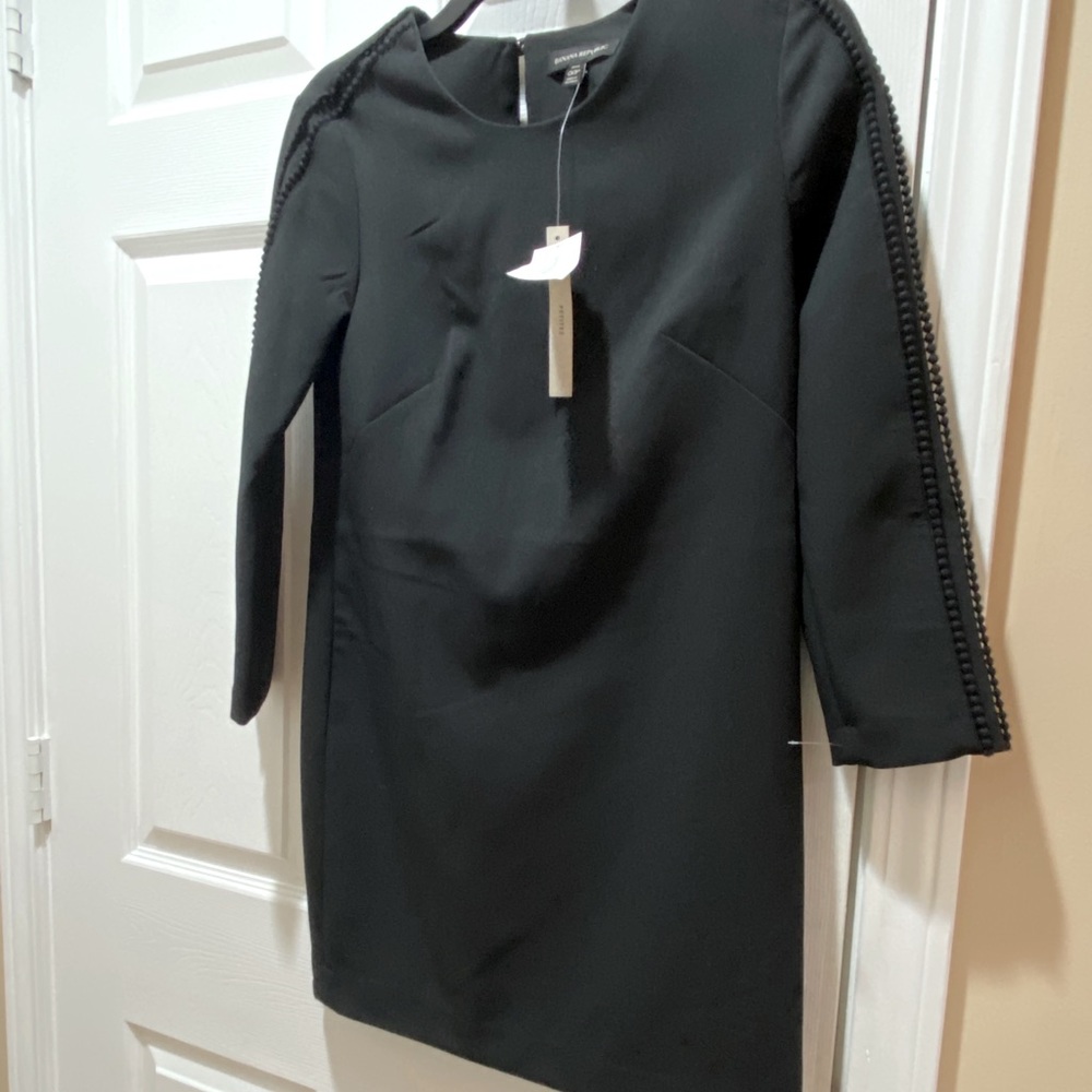 Banana Republic black lace trim long sleeve dress.